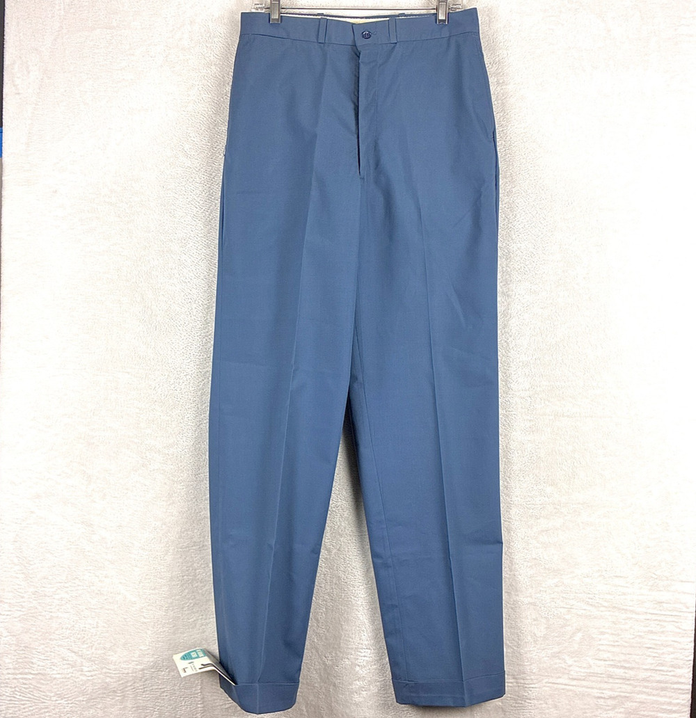 VTG Big Mac Penneys Poplin Work Pants Men 32x34 Blue Dacron Deadstock 60s USA